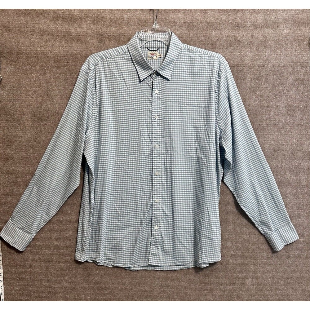 Faherty Men's Button Shirt Blue Check Mini Plaid Size XXL, Button up Long Sleeve